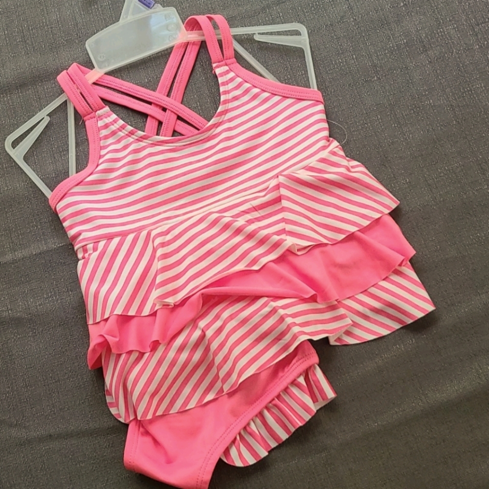 New Toddler XS 4/5 2pc Pink Stripe Swimsuit
